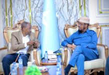 Sawirro: Maxay ka wada-hadleen Axmed Madoobe iyo Cabdikariin Xuseen Guuleed?