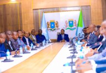 Sawirro: Madaxweyne Cali Guudlaawe oo guddoomiyay shir deg-deg ah