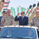 Egyptian President Abdel Fattah al-Sisi inspects the Egyptian military units in Suez